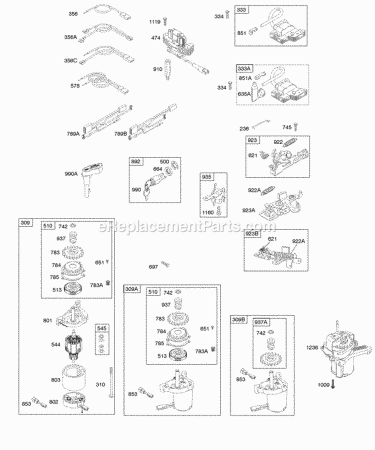 Alternator Electric Starter Electrical Flywheel Brake Ignition Diagram and Parts List for  Briggs and Stratton Engine